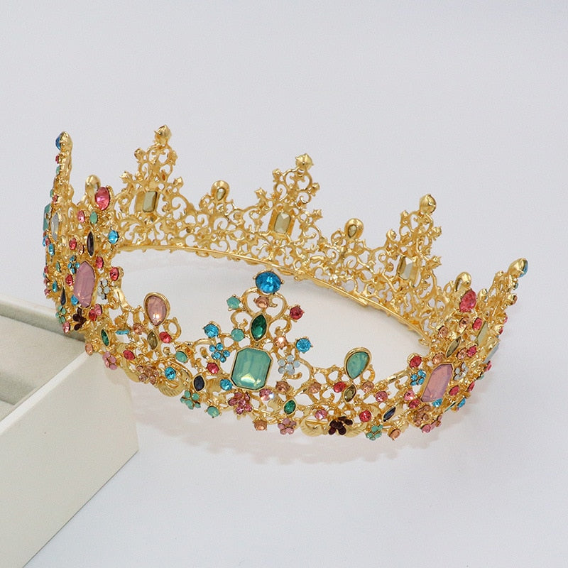 KMVEXO Baroque Royal Queen Crown Colorful Jelly Crystal Rhinestone Stone Wedding Tiara for Women Costume Bridal Hair Accessories