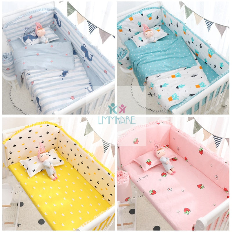 6Pcs Cartoon Baby Crib Bumpers Babies Bedding Sets Padded Baby Crib Rail Cot Bed Sheets Cotton  Customizable Baby Beddings Set