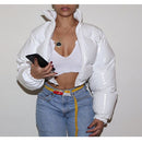 Women Down Jacket Casual Neon Color Long Sleeve Zippers Warm Parka Down Bubble Coat Autumn Winter Warm Thick Outdoor Overcoat