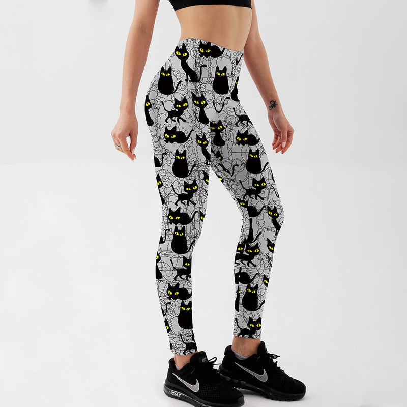 Free shipping New Hot Sexy Women New Pants Womens Trousers Fashion Cute cartoon black cat Pant Capris Cute New Fitness