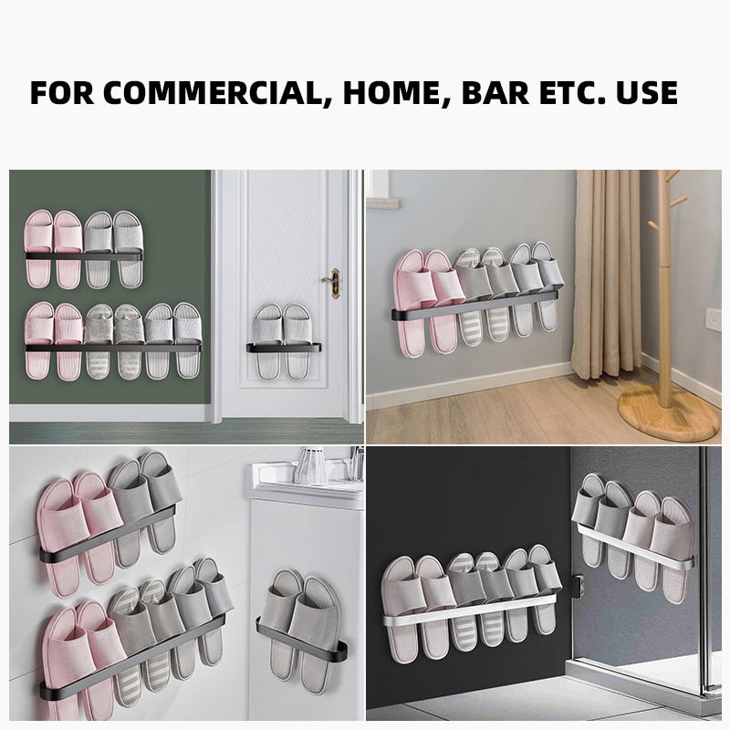 Slipper Rack  Towel Hanger Wall-Mounted Shoes Storage Rack Punch Free Slippers Holder