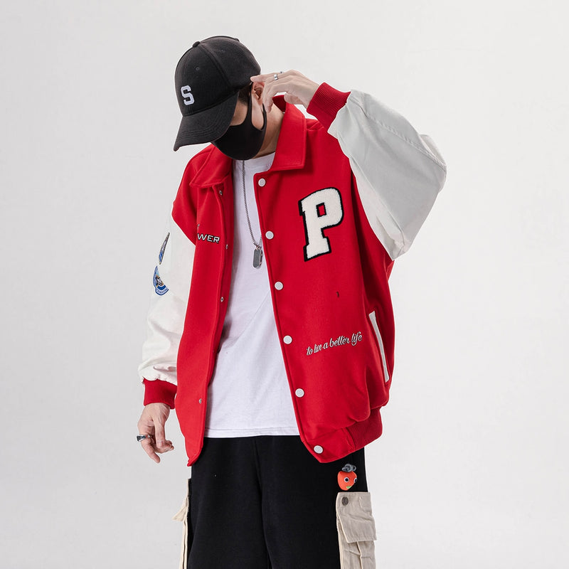 2020 College Style Hot Single Breasted Spliced Letter Brand Clothing Bomber Jacket Men Loose Baseball Uniform Female Winter Coat