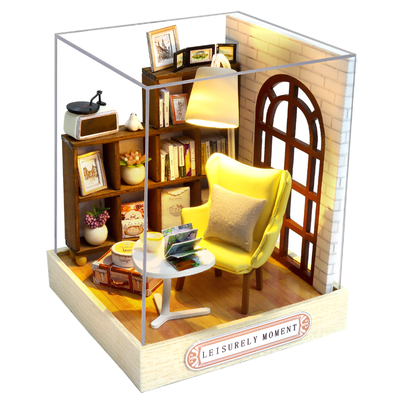 Casa de muñecas muebles Diy miniatura 3D madera Miniaturas casa de muñecas juguetes para niños regalos de cumpleaños Casa gatito diario H013