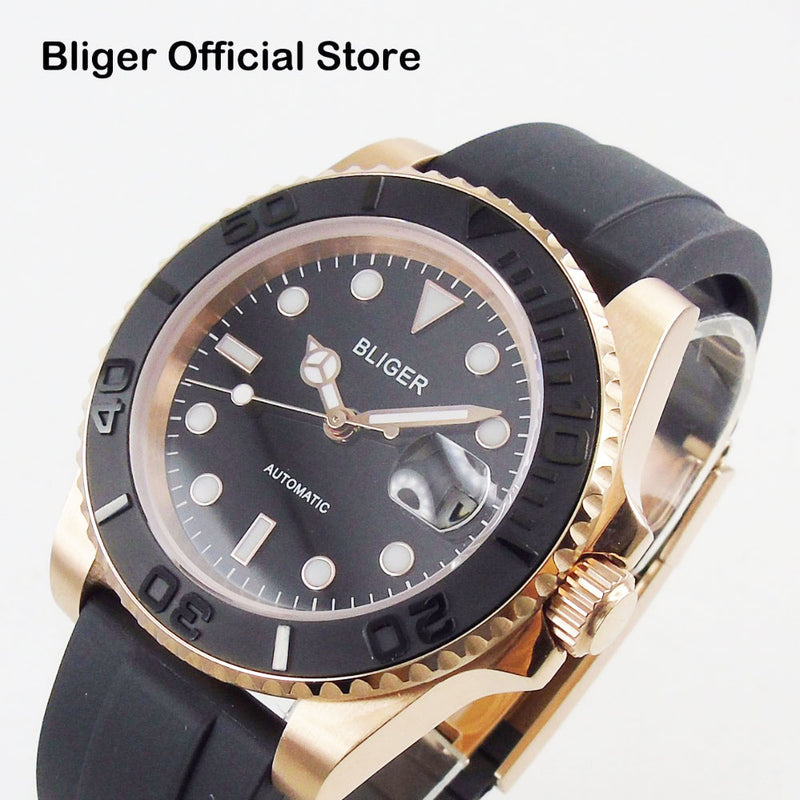 BLIGER Japan 24 Jewels NH35 PT5000 Rose Gold Case Automatic Men&