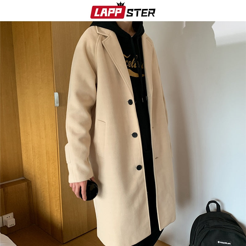 LAPPSTER Männer Koreanische Mode Winterjacke Mäntel 2021 Wollmantel Herren Übergroße Harajuku Mantel Männliche Japanische Streetwear Jacken