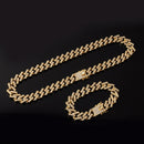 Necklace +Watch+Bracelet Hip Hop Miami Curb Cuban Chain Gold Color Iced Out Paved Rhinestones CZ Bling Rapper For Men Jewelry