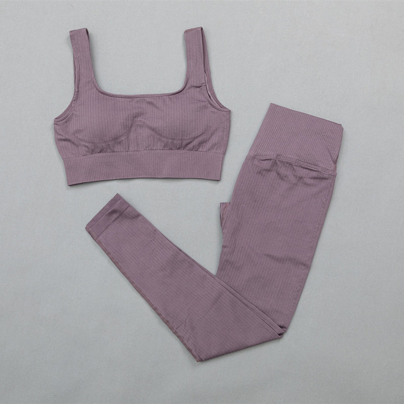 Traje de Yoga sin costuras, conjunto deportivo, ropa de gimnasio, Fitness para mujer, Top corto de manga larga, mallas de cintura alta, conjunto de entrenamiento acanalado, chándales