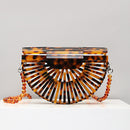 Acrylic Basket Evening Clutch Bag Women Hollow Out Stone Pattern Half Moon Acrylic Beach Handbag Beaded Shoulder Bag Holiday
