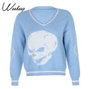 Weekeep Y2k Chic Print Streetwear Oversized Sweater Women's Casual Autumn Winter Knitted Jumper Fashion Loose Knitwear Pullovers