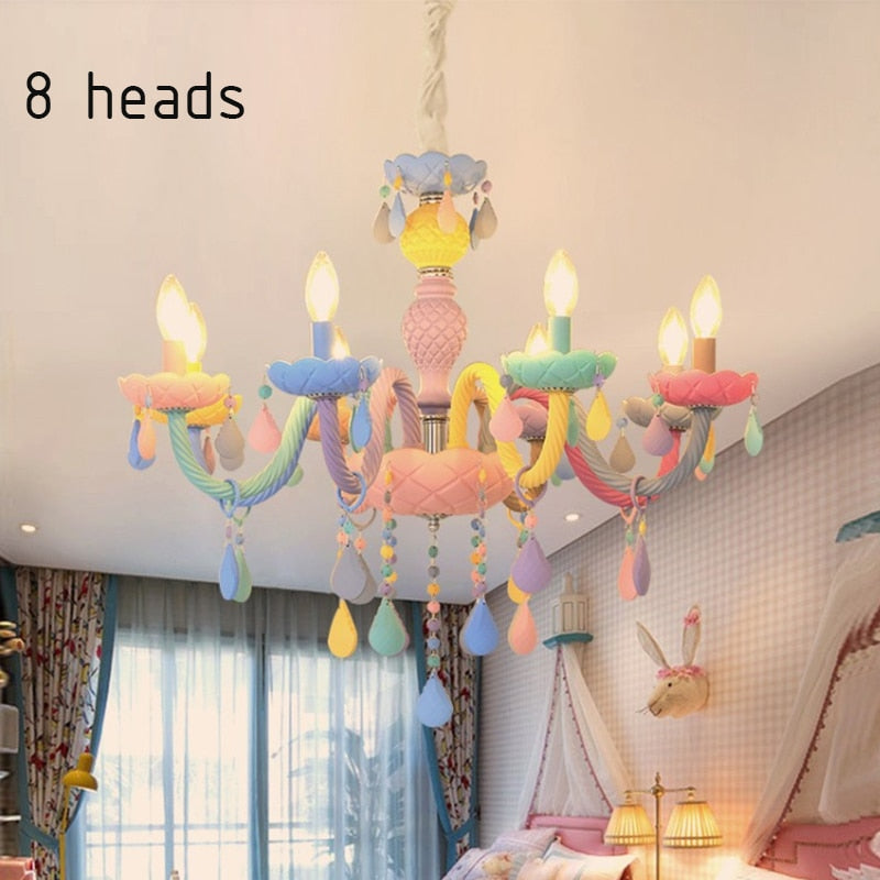 Candelabro de cristal de arcoíris vela europea dormitorio habitación de los niños niña americana princesa Makaron candelabros colgantes iluminación