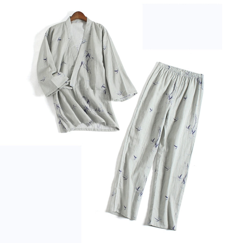 Cotton Japanese Kimono Sleepwear for Samurai Men Haori Tops+pants Clothing Set Traditional Yukata Pajamas Nightgown Jinbei