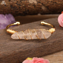 Gold Copper Wire Wrapped Raw Herkimer Diamonds Quartz Point Beads Labradorite Round Beads Open Cuff Bangles Bracelets Jewelry