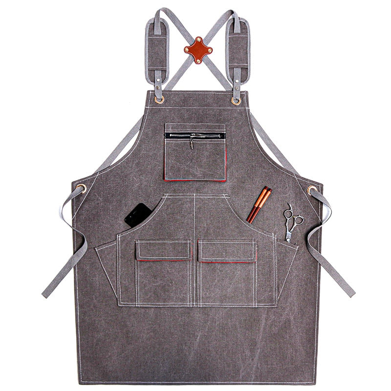 New Durable Goods Heavy Duty Unisex Canvas Work Apron with Tool Pockets Cross-Back Straps Adjustable For Woodworking Painting