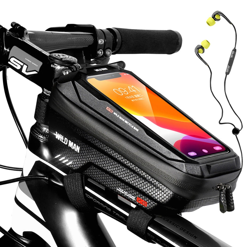 WILD MAN New Bike Bag Frame Front Top Tube Cycling Bag Waterproof 6.6in Phone Case Touchscreen Bag MTB Pack Bicycle Accessories