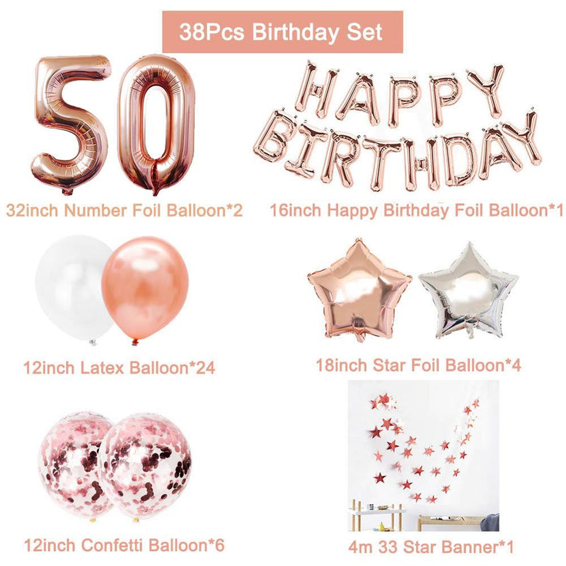38pcs 32inch Happy 50 Birthday Foil Balloons Black Gold Latex Balloon Number 50th Years Old Party Decorations Man Woman Supplies