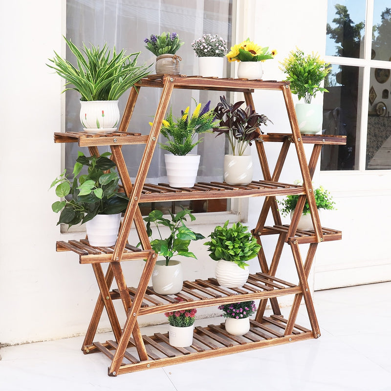 Soporte Triangular grande para plantas de madera, soporte para maceta de 6 niveles para interiores, estante de exhibición de esquina, estantes organizadores