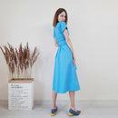 Office Lady Women Casual Sashes A-Line Dress Ladies Short Sleeve V-Neck Summer Dress 2022 Fashion Midi Party Dress Vestidos