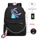 Disney Kawaii Stitch Bag Zipper USB Charging Mochila Capacity Backpack Women Kpop School Bags for Teenage Girls Students