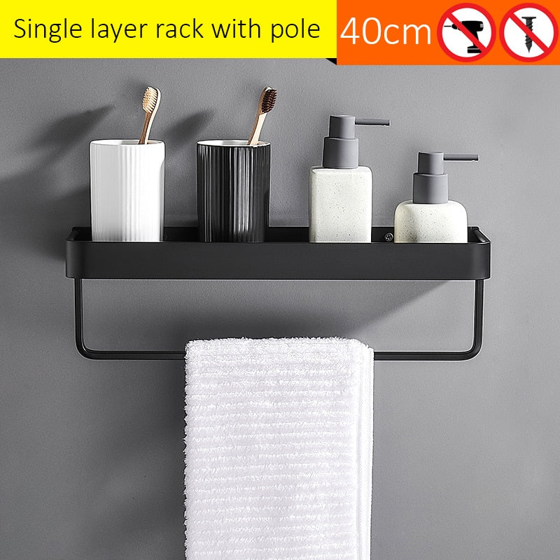 Black Bath Shelves Bathroom Shelf Organizer Nail-free Shampoo Holder Shelves  Storage Shelf Rack Bathroom Basket Holder EL1018