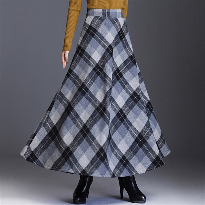 Neophil Woolen Warm S-3XL Dicker Karierter Rock 2022 Winter Damen England Stil Taschen Midi Plissee A-Linie Woll-Tartan-Rock S9216