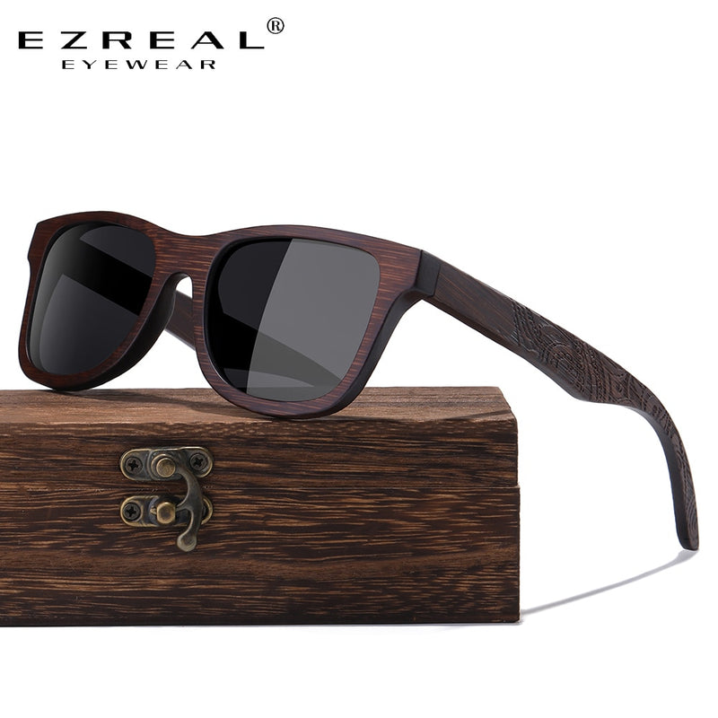 EZREAL Handmade Natural Wooden Sunglasses Women Men Brand Design Vintage Fashion Glasses Gray Polarized Lens Accept OEM 1610BN