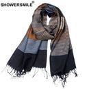 SHOWERSMILE Men Scarf Striped Tassel Winter Scarf for Men Designer Brand Acrylic Men&