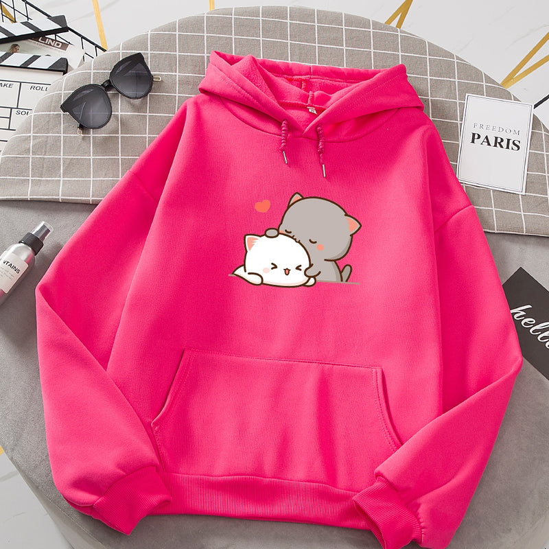 Sudadera con capucha de otoño para mujer, sudadera de moda coreana para mujer, jersey de Anime Kawaii, ropa de calle, sudaderas de talla grande para parejas