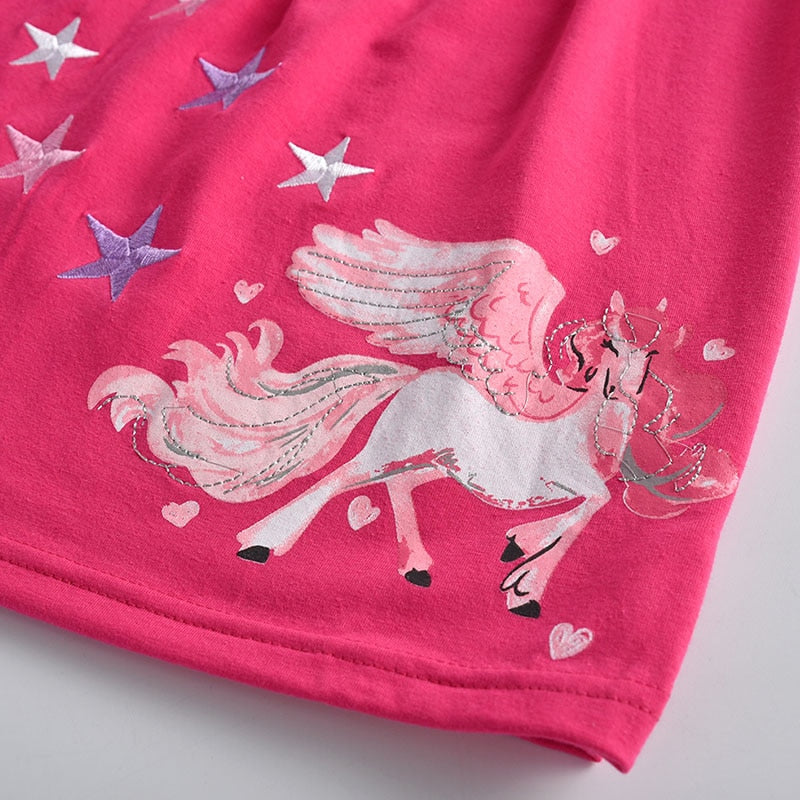 DXTON, vestidos de invierno para niñas, manga voladora, unicornio, vestido para niños, rayas de estrellas, ropa de algodón para niños pequeños, vestido informal para niñas