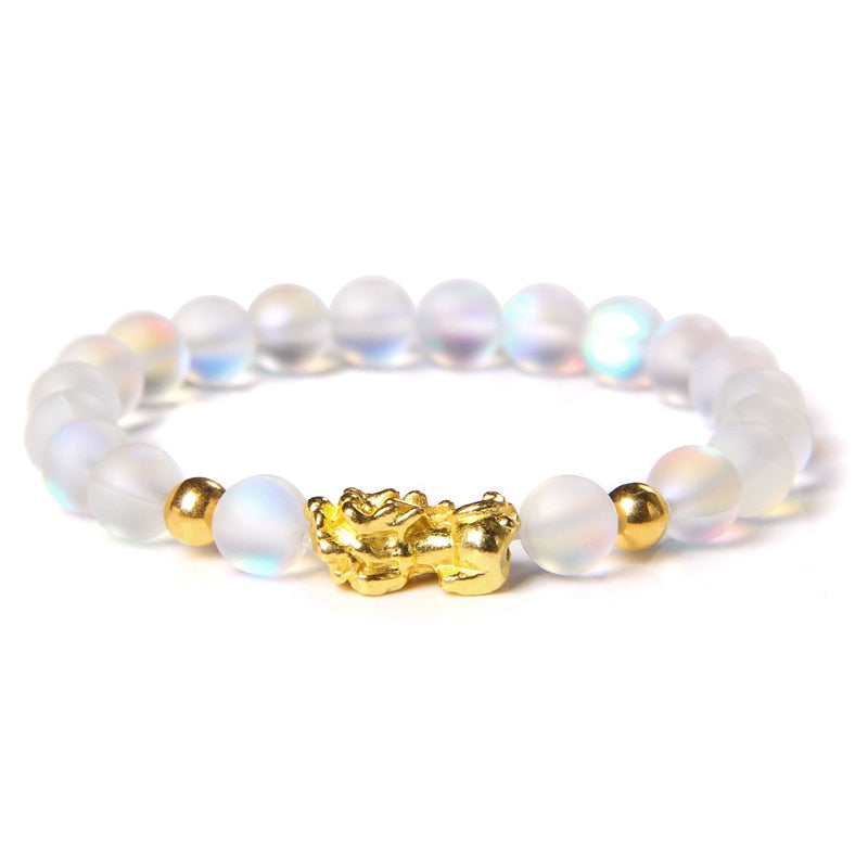 8mm Moonstone Stone Beaded Bracelet For Women Men Chakra Yoga Shining Stone Beaded Charm Bracelet Handmade Wristband Jewelry