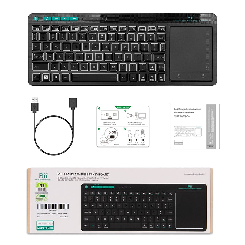 Rii K18 Plus Multimedia inalámbrico Inglés Ruso Francés Hebreo Teclado 3-LED Color Retroiluminado con Multi-Touch para TV Box, PC