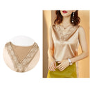 Moda de verano 2022, blusas de seda para mujer, blusas de satén, camisas para mujer, Top bordado sin mangas para mujer, Top de encaje con cuello en V, ropa de mujer OL