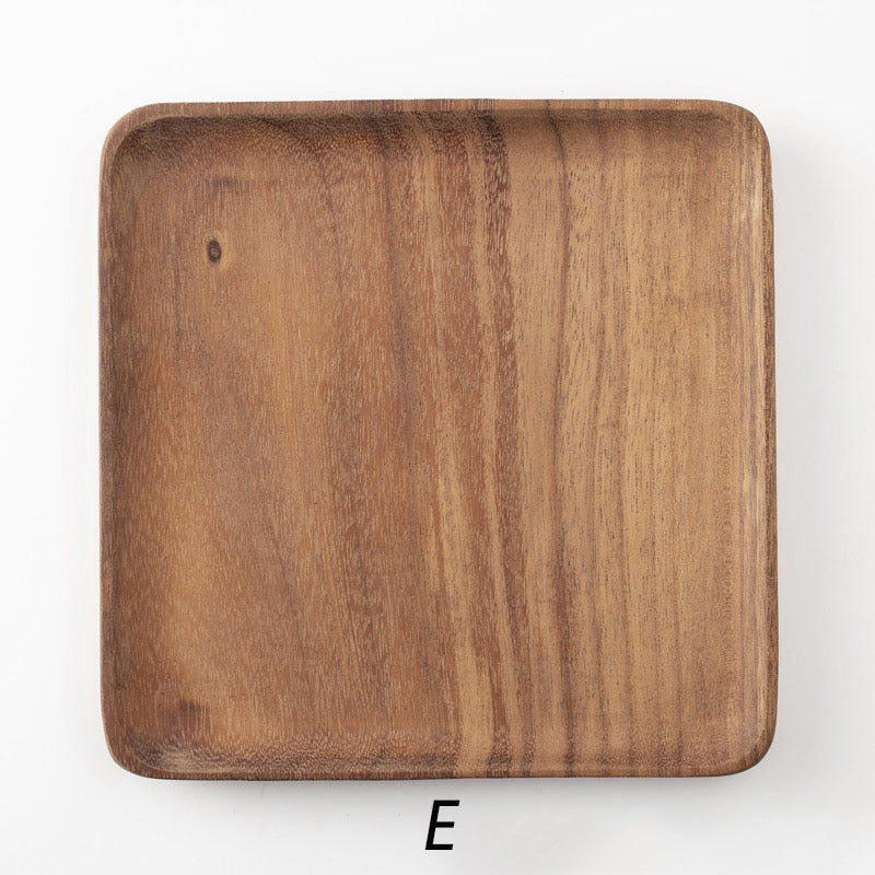 Japanese Acacia Solid Wood Tray Dinner Plate Disc Coffee Tea Tray Fruit Bread Food Dessert Breakfast Plate Square Rectangle