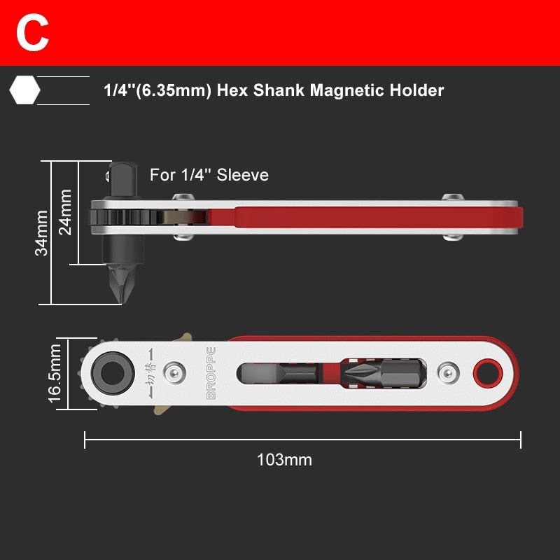 Mini llave de carraca magnética de 3 opciones, mango de destornillador de vástago hexagonal de 1/4 "para espacios estrechos, juego de herramientas manuales DIY