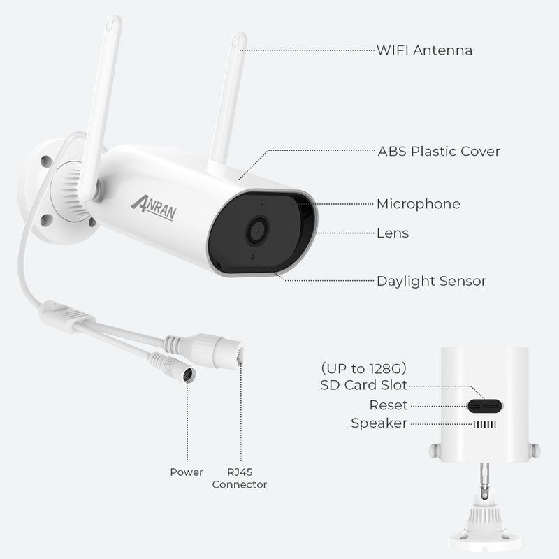 Cámara inalámbrica ANRAN, cámara de seguridad de vigilancia IP, Audio bidireccional, cámara bala de visión nocturna IR, Wifi, cámara para exteriores