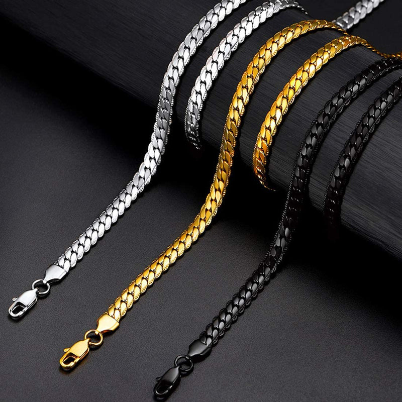 U7 Men Chunky Snake Curb Chain Necklace Gold Plated Black Tone Link Necklace para Hombres Mujeres 6/9mm 18 "-30" Pulgadas N08