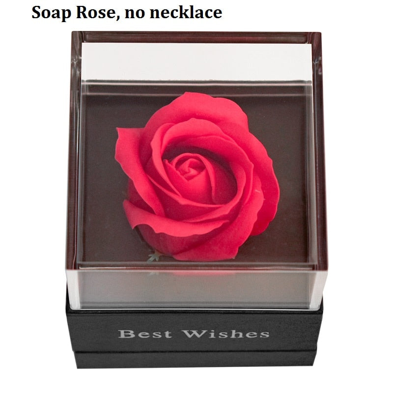 Mothers Day Natural Eternal Rose Jewelry Box /w 100 Languages Love Necklace Preserved Flowers Proposal Ring Case Gifts for Her