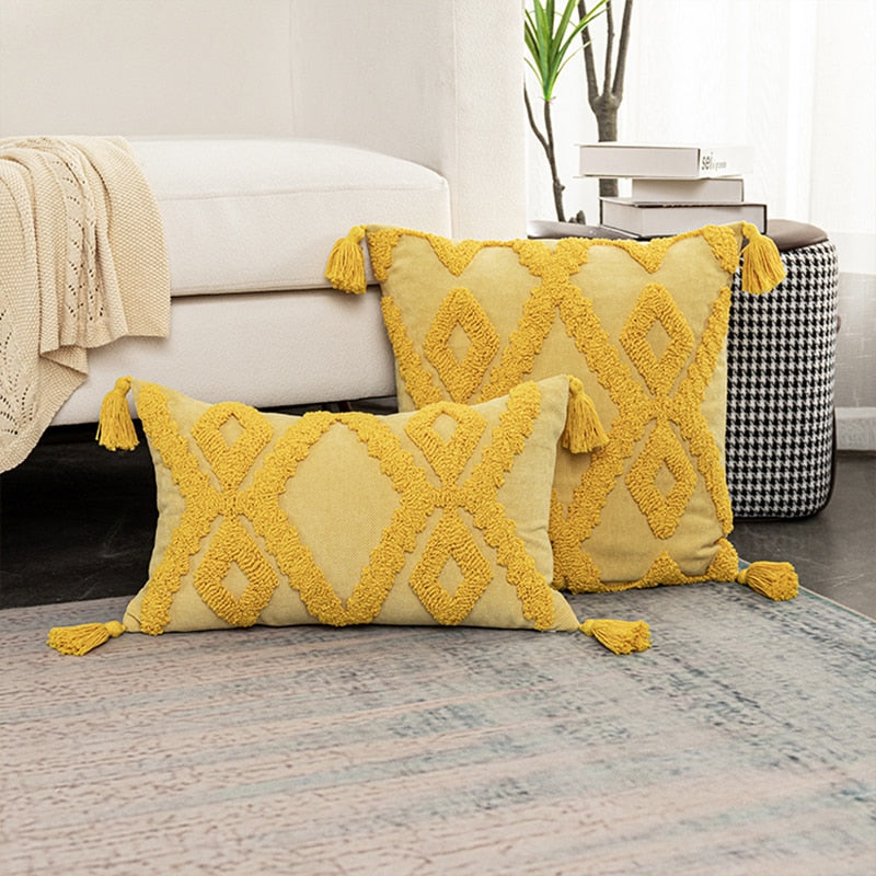 Boho Style cushion cover Pink Yellow Blue Beige Tassels pillow cover Handmade  for Home decoration Sofa Bed 45x45cm/30x50cm