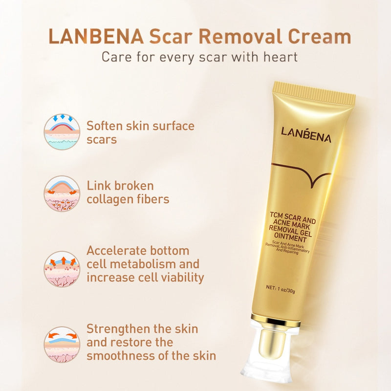 LANBENA eliminar cicatrices de acné Gel de reparación manchas rojas crema facial hidratante cuidado de la piel eliminar espinillas crema blanqueadora estrías