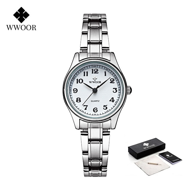 WWOOR Fashion Lovers Uhren für Männer Frauen wasserdichte arabische Uhr Silber Edelstahl Paar Casual Damen Quarz Armbanduhr