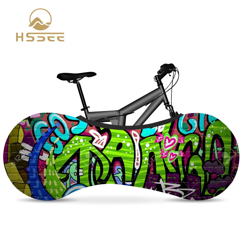 HSSEE graffiti series elastic bicycle indoor dust cover elastic fabric bicycle tire cover 700c 26&quot;-28&quot; road bike accessories