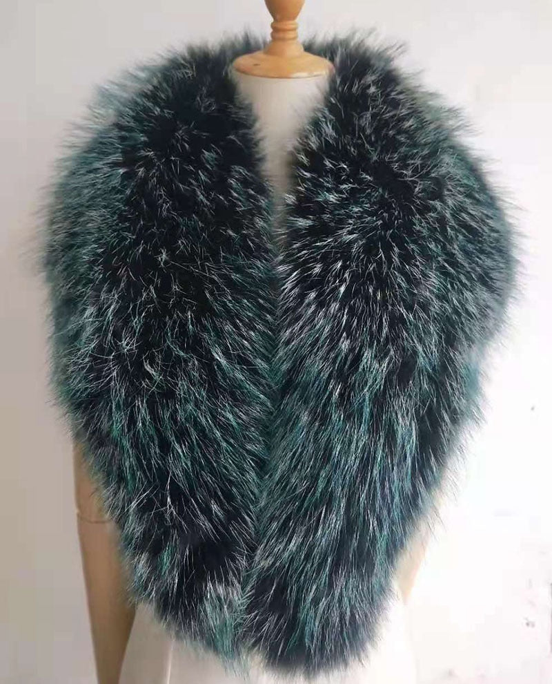 2020 Real Raccoon Fur Collar Warm Women Winter Blue Natural Fur Scarves Fashion Neck Warmer Femme