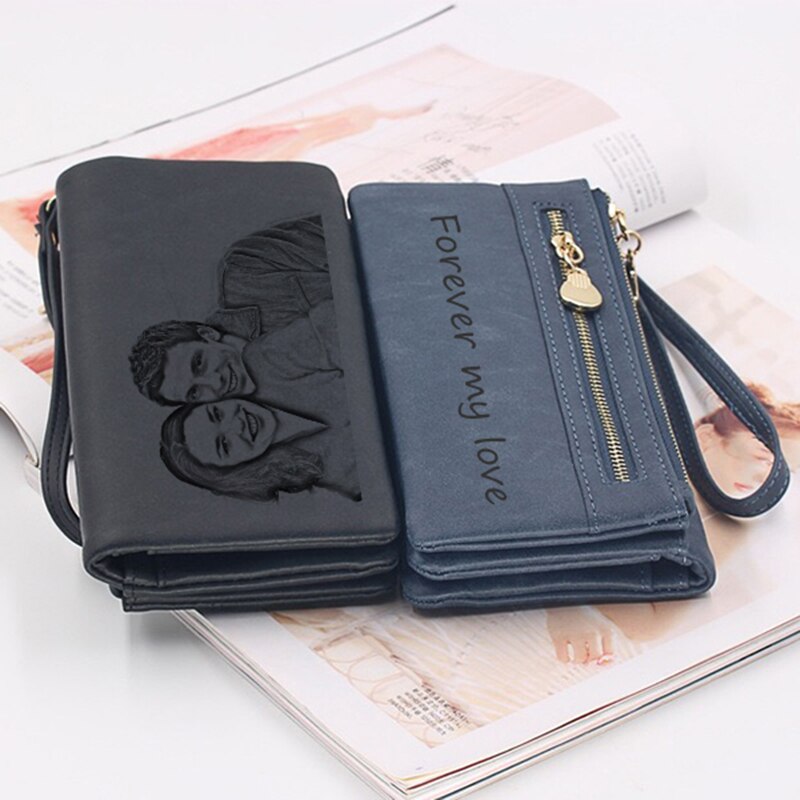 Customized Photo Wallet Personality Fashion Ladies Long Large-Capacity Synthetic Leather Double Zipper Clutch Mother's Day Gift
