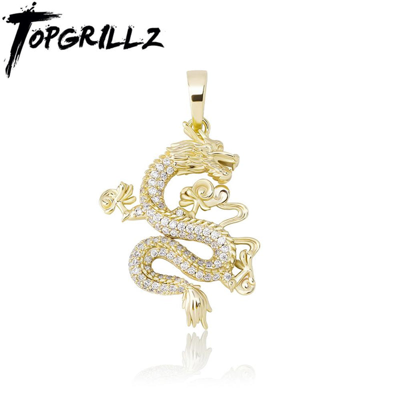 TOPGRILLZ New Hip Hop Pendant Necklace Chinese Style Jewelry Cubic Zirconia Mascot Ornaments Lucky Symbol Pendant Gift