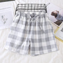 Couple pajamas summer cotton gauze shorts Japanese style simple elastic waist casual large size lattice men and women home pants