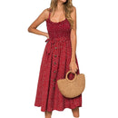 2020 New Hot Women Boho Summer Sleeveless Polka Dot Beach Dress Ladies Stretch Holiday Sundress Evening Party Maxi Dress