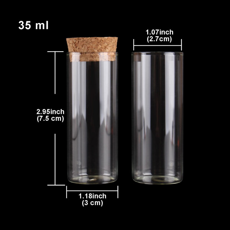 15ml/25ml/30ml/35ml/40ml/45ml/50ml/55ml/60ml/80ml/100ml Small Glass Test Tube with Cork Stopper Bottles Jars Vials 24 pieces