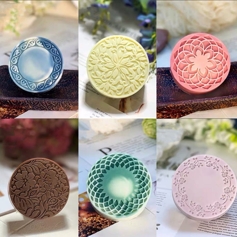 PRZY Mold Silicone Handmade Soap Making Molds Flowers Round Pattern Carving Baking Chocolate Candle Candy Mold Cake Clay Resin