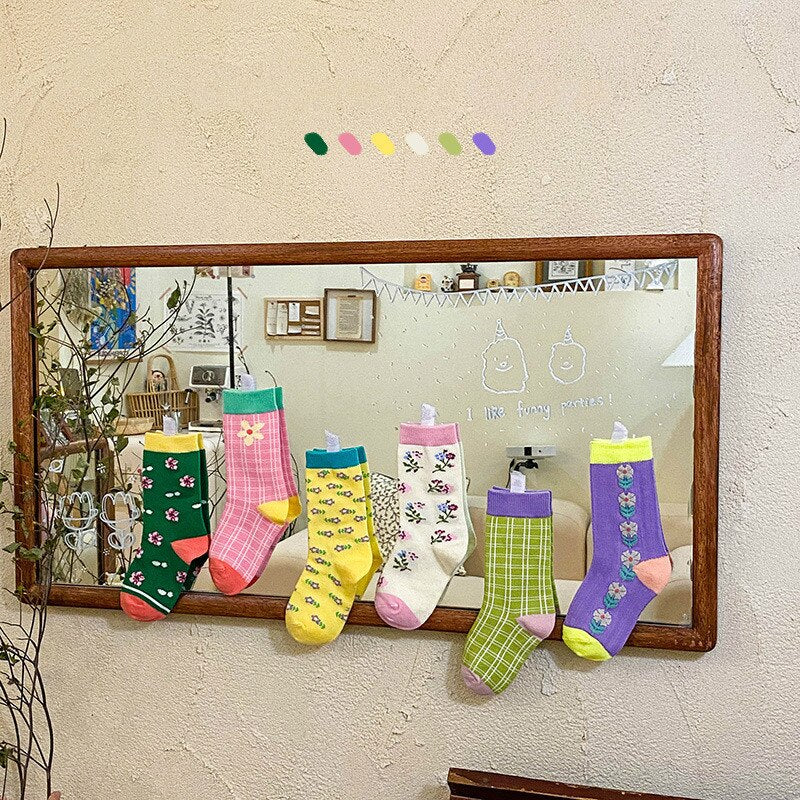 6 Paare/Los Kinder Socken Frühling Koreanische Mode Blumen Baby Mädchen Socken Prinzessin Atmungsaktive Sport Baumwolle Socken