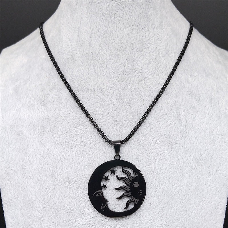 Witchcraft Moon and Sun Stainless Steel Necklaces Pendants Women Silver Color Necklaces Jewelry colgantes mujer moda N611S03