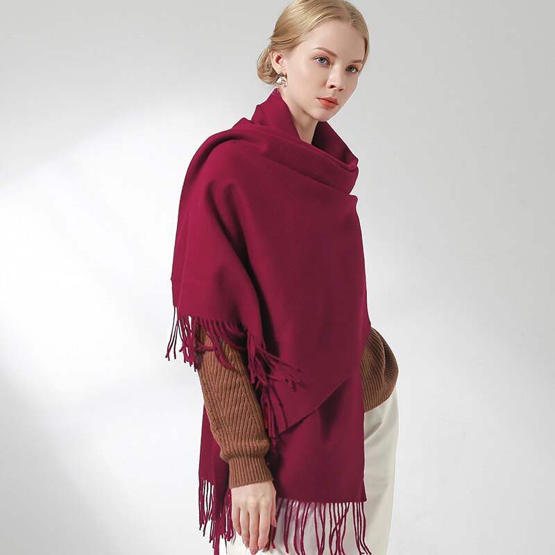 Bufanda de lana pura de 100% para invierno, chales y chales gruesos para mujer, Echarpe para mujer, Foulard para mujer, bufandas de Cachemira sólida para invierno, estolas